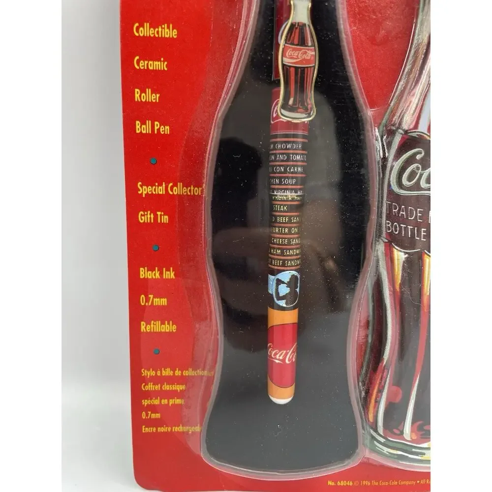 Vintage 1996 Coca-Cola Ball Point Pen in Metal Bottle Shaped Case NEW